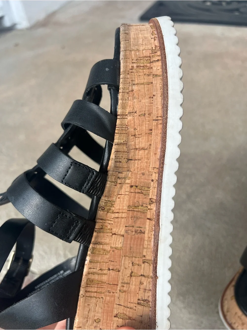 Steve Madden Black Leather Gladiator Cork Platform Sandals